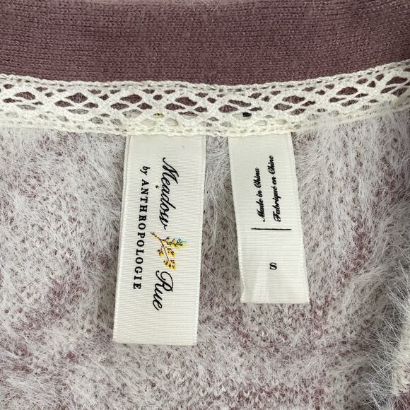 Anthropologie Meadow Rue Soft Floral Eyelash Cardigan size small cozy long - Picture 3 of 6